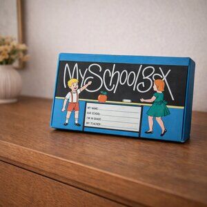 Vintage My School Box Mid Century Kids Memory Box Patriotic Classroom Keepsake